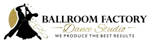 Logo for a dance studio featuring a gold silhouette of a dancer next to the text "Dance Studio" in elegant gold script, with decorative gold lines—perfect for those seeking ballroom dance Suffolk County, NY.