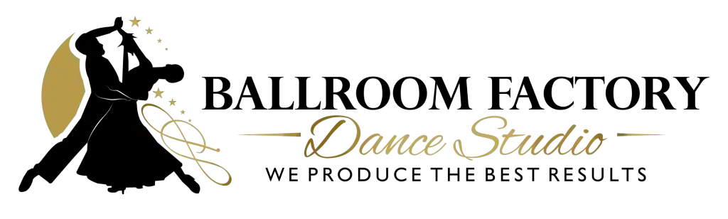 Logo for a dance studio featuring a gold silhouette of a dancer next to the text "Dance Studio" in elegant gold script, with decorative gold lines—perfect for those seeking ballroom dance Suffolk County, NY.